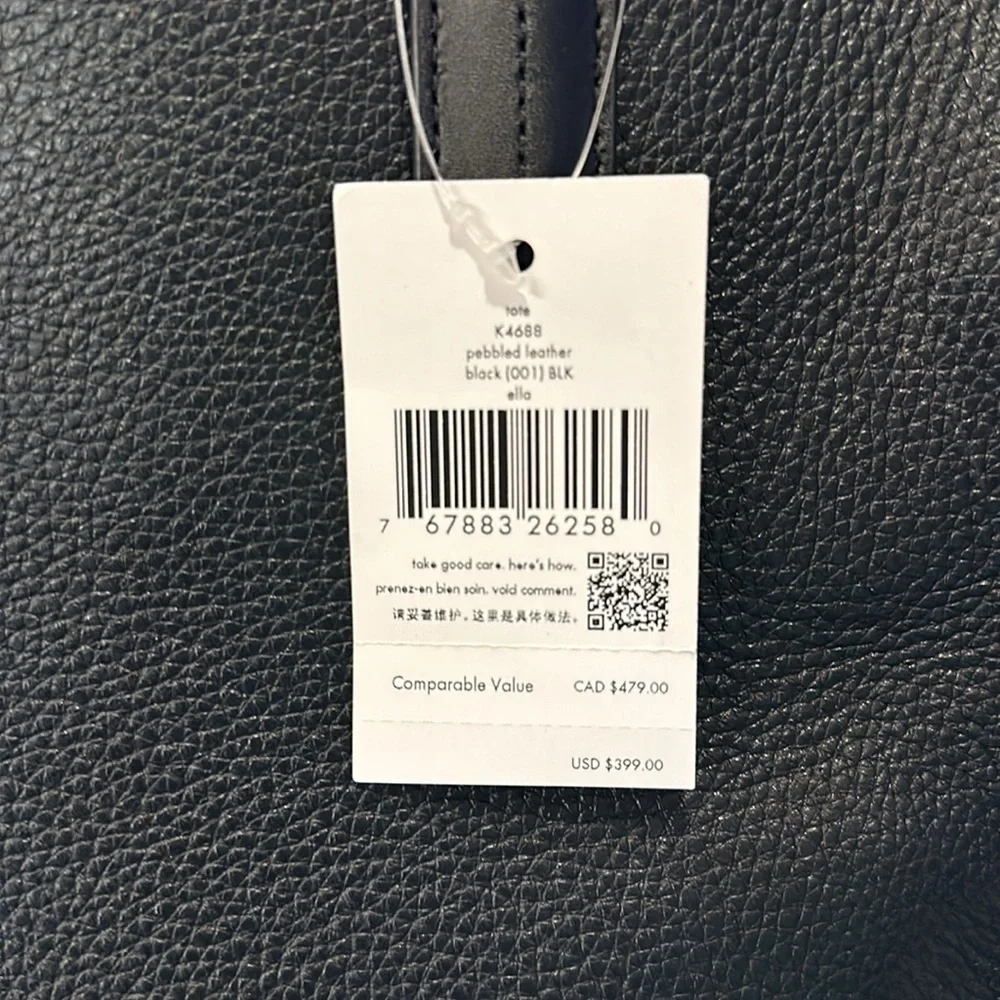 NWT Kate Spade Ella Tote Pebbled Black Bold Logo Original Packaging Keep or Gift - Picture 5 of 8